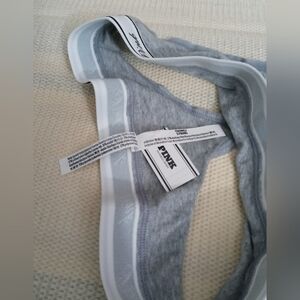 Nwt  PINK  Victoria s S. High Waist Cotton Logo Thong Panty   Size M  Gray Color